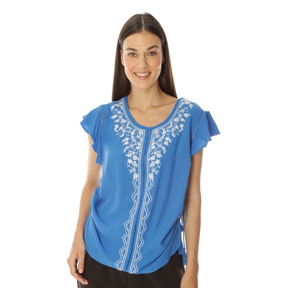 Fourteenth Place Size S Blue Embroidered Women's Top